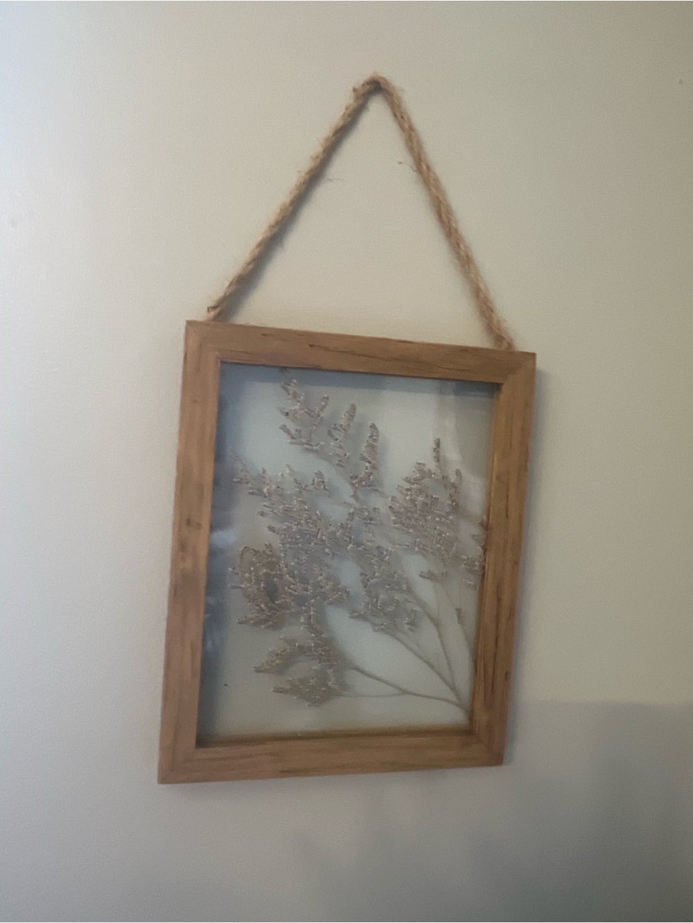 Framed Botanical Wall Art with Jute Hanger - Natural Wood & Metallic Accents